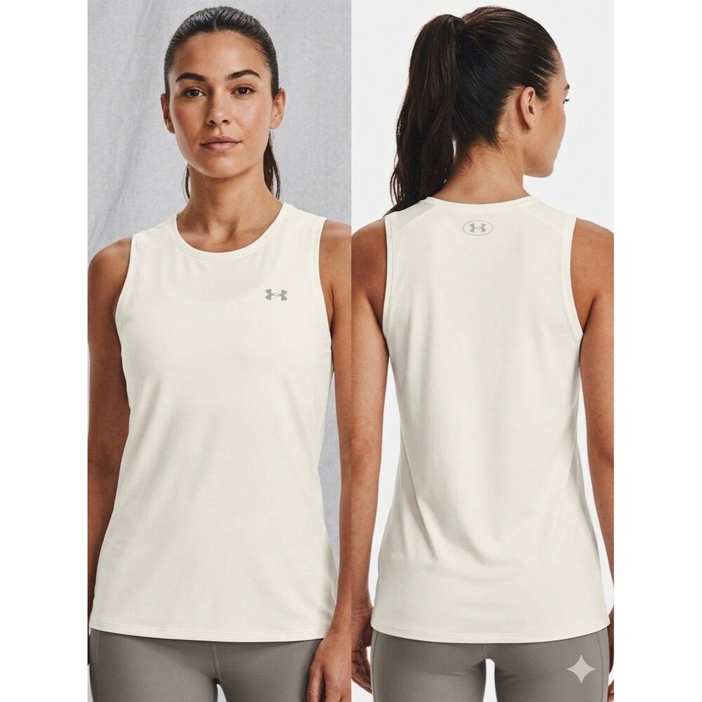 Under Armour Women LG HeatGear Fitted Tank Top White NWT Workout Gym Run 1001584